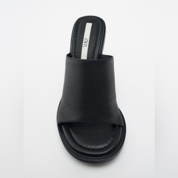 NWT. Zara Black Leather High-Heel Sandals. Size 9. - Picture 3 of 12